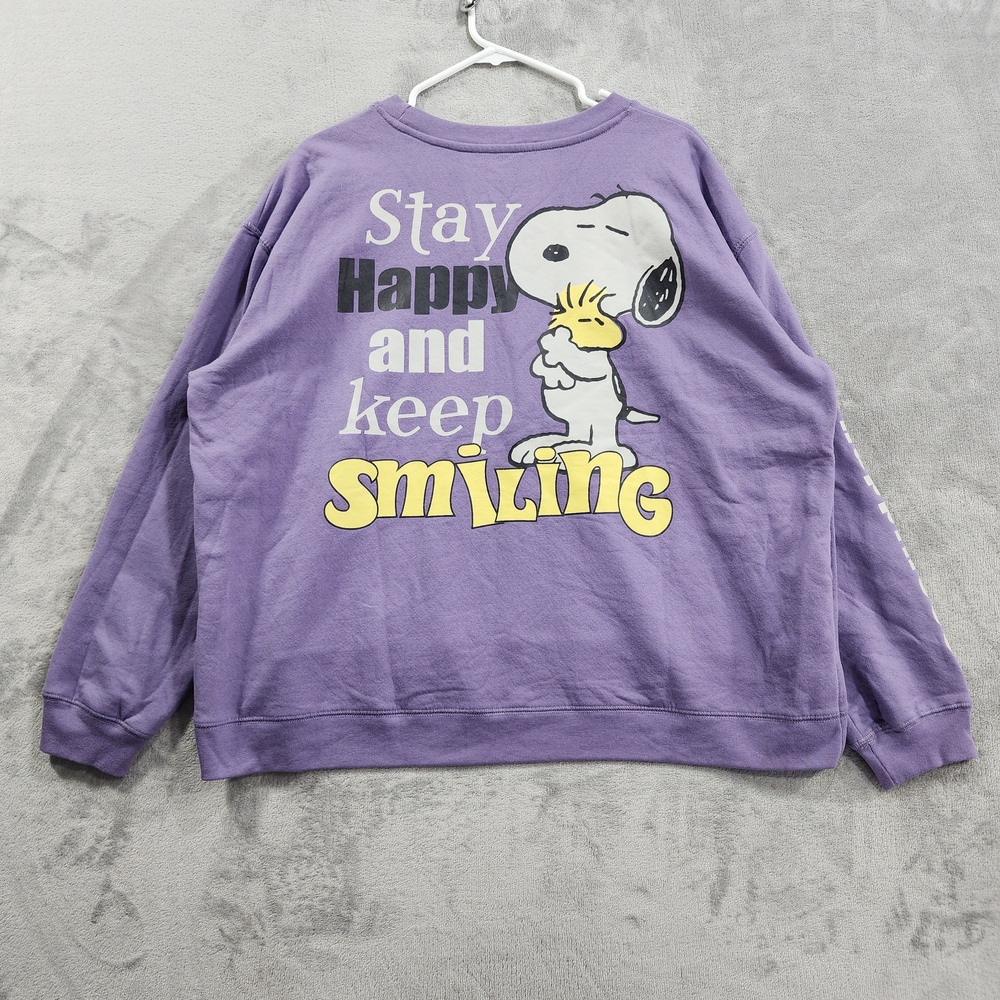 Peanuts Sweatshirt Womens 3XL Purple Snoopy Woodstock Happiness Graphic Fleece